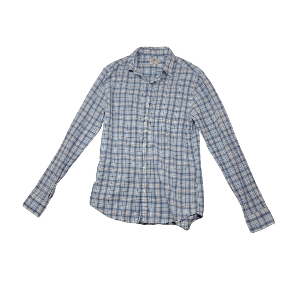 Faherty Shirt Men's Small Blue Plaid Button Up Long Sleeve 100% Cotton‎